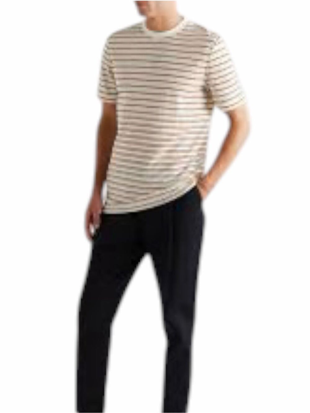 BOSS Hugo Boss Striped Cotton Linen Blend Jersey T-Shirt Men’s Medium